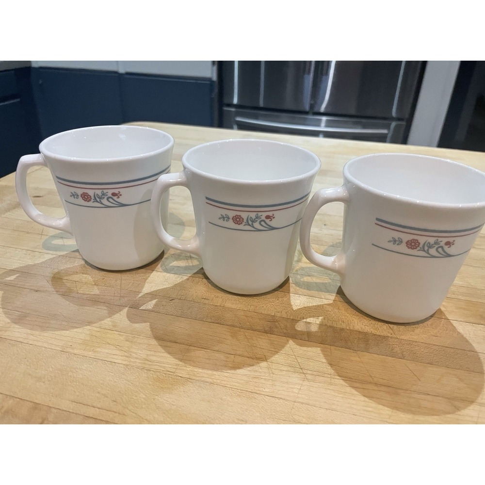 Set of 3 Corelle PRINSTON Coffee Cups Mugs Rose Blue Floral flowers Cottagecore